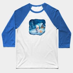 Girl and little fox at Christmas Baseball T-Shirt